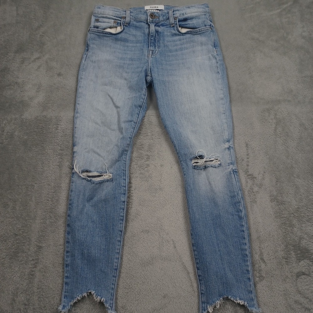 Pistola Jeans Womens 27 Blue Denim Audrey Skinny Mid Rise Distressed